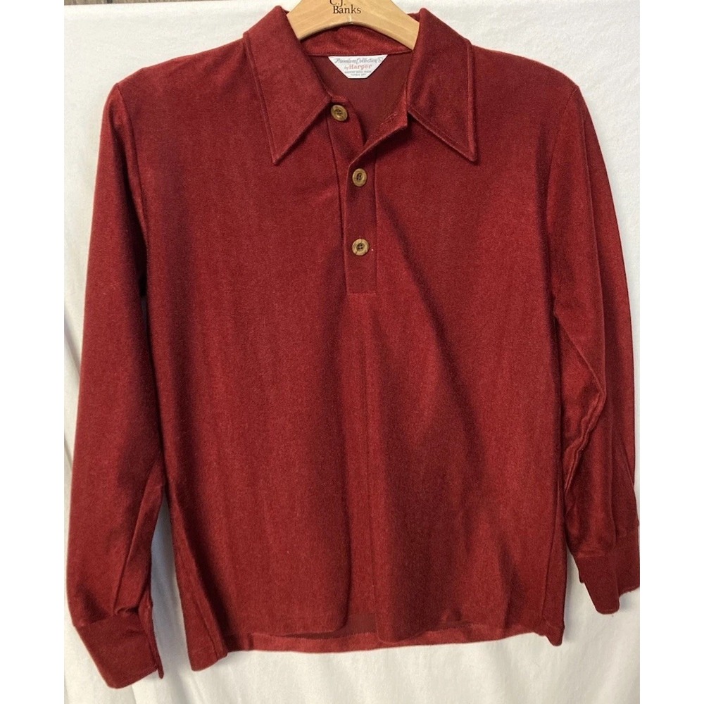 Premium Haggar Vintage Red/Burgundy Long Sleeve 3 Button Pullover Shirt Nice
